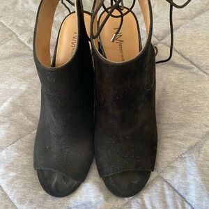 Neiman Marcus Black Peep-Toe Heels